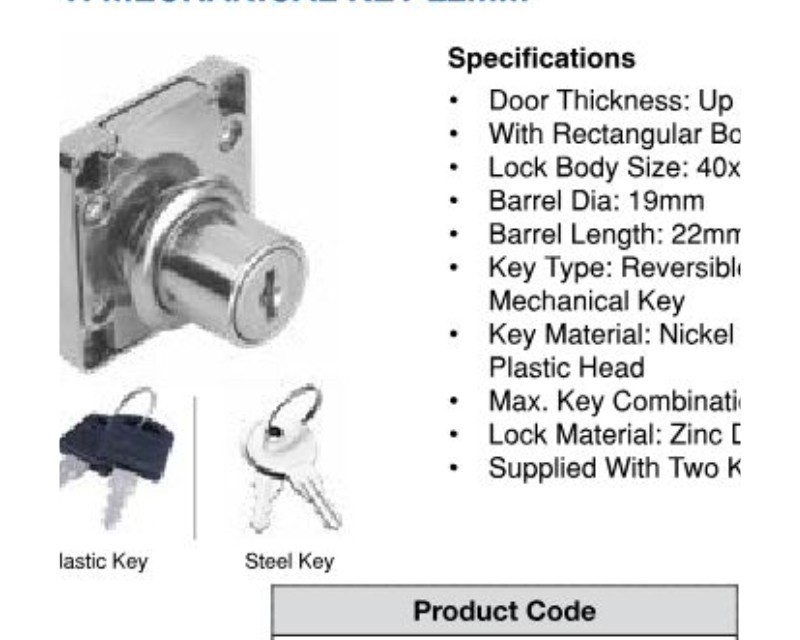 Square MP Lock With Mechanical Key 22mm
